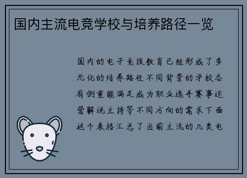 国内主流电竞学校与培养路径一览